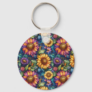 Bohemian Floral Dreamscape Vibrant Pattern Keychain