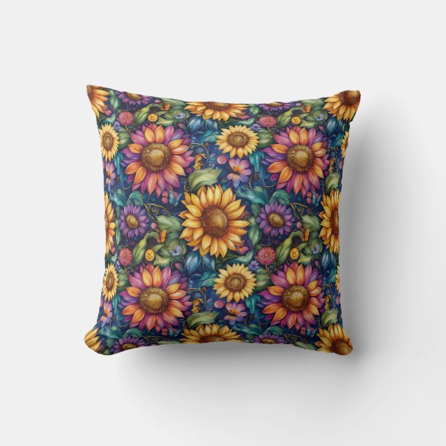 Bohemian Floral Dreamscape Vibrant Pattern Throw Pillow (Front)