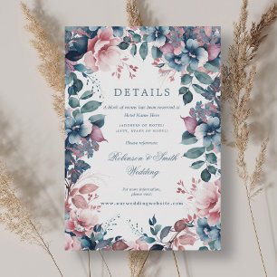 Bohemian Floral Dusty Blue Wedding Details Enclosure Card