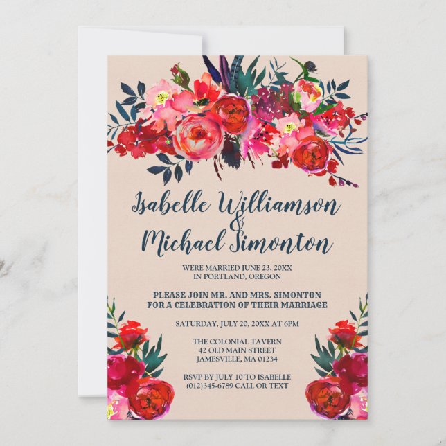 Bohemian Floral Elopement Reception Invitation (Front)