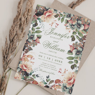 Bohemian Floral Fall Autumn Elegant Wedding  Invitation