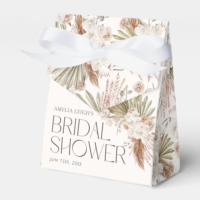 Bohemian Floral & Feathers Shower Favor Box (Front Side)