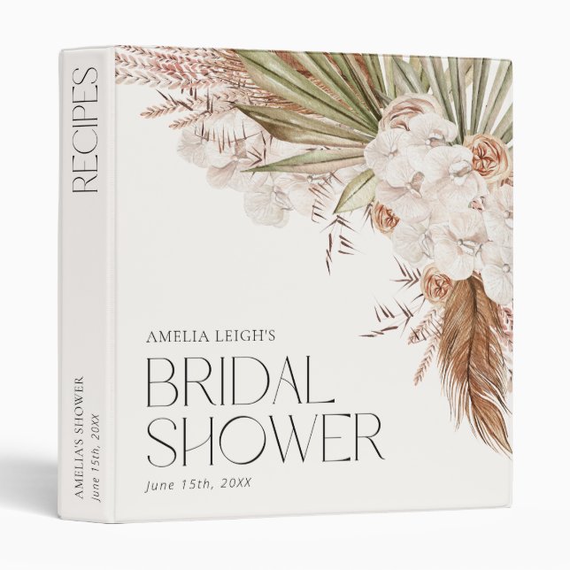 Bohemian Floral & Feathers Shower Recipes Binder (Front/Spine)