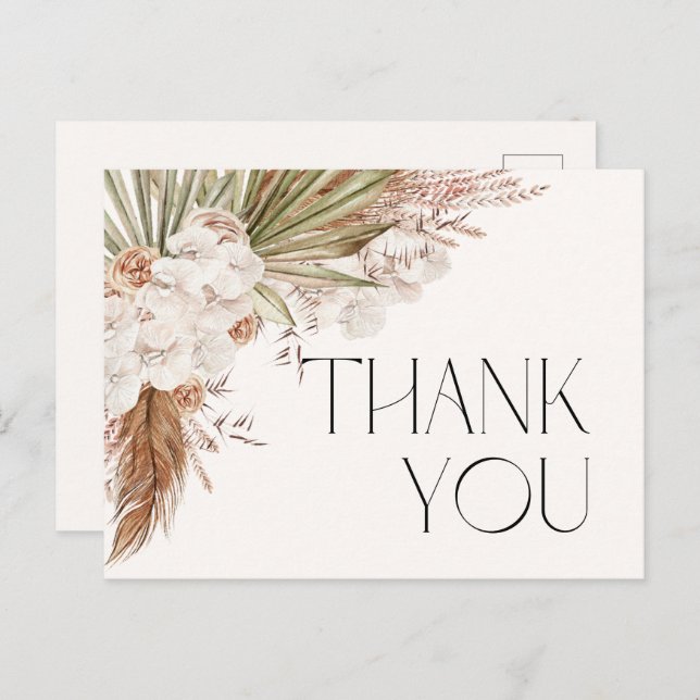 Bohemian Floral & Feathers Thank You Card (Front/Back)