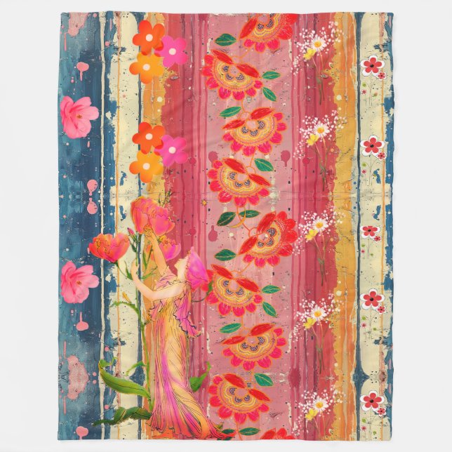 Bohemian Floral Fleece Blanket (Front)