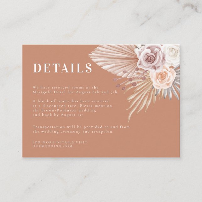 Bohemian Floral Modern Terracotta Wedding Details Enclosure Card (Front)