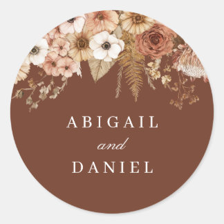 Bohemian Floral Modern Wedding  Classic Round Sticker