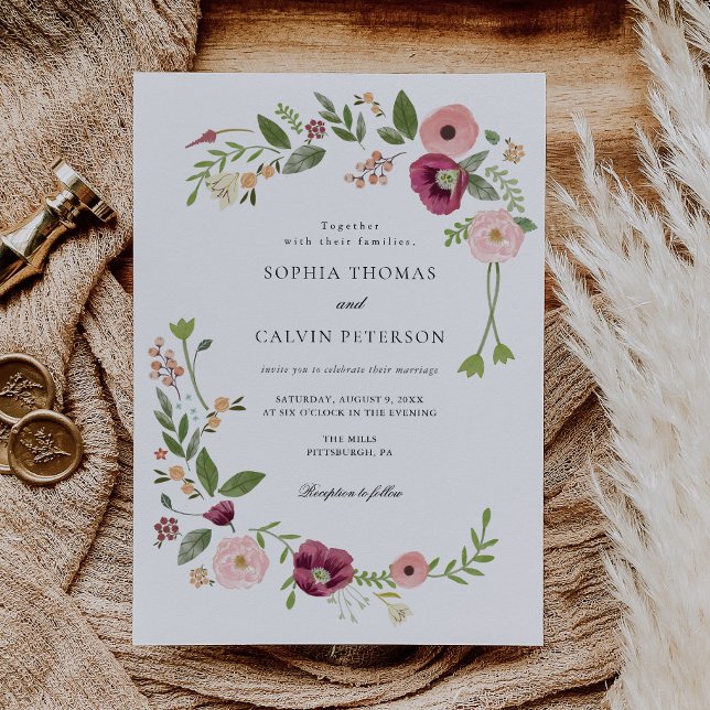 Bohemian Floral Poppies Wedding Invitation (Creator Uploaded)
