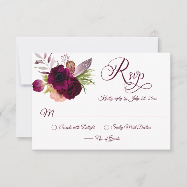 Bohemian Floral Romance RSVP Cards (Front)