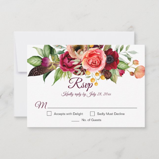 Bohemian Floral Romance RSVP Cards (Front)
