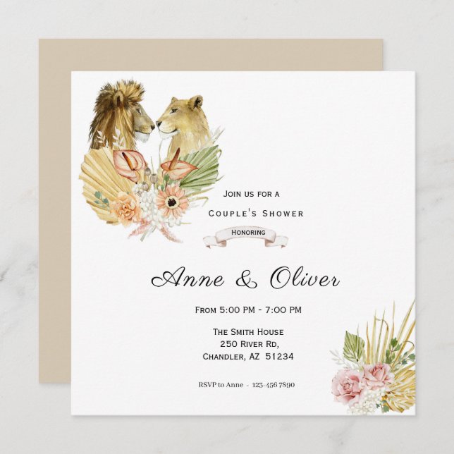 Bohemian Floral Safari Wedding Invitation (Front/Back)