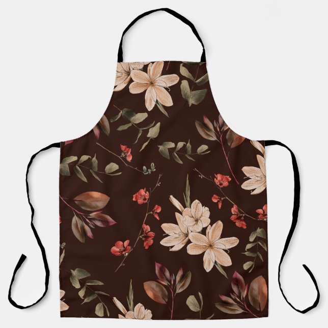 Bohemian floral seamless pattern with dark brown b apron (Front)