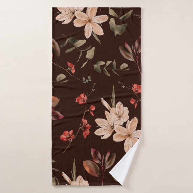 Bohemian floral seamless pattern with dark brown b bath towel (Bath Towel)