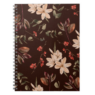 Bohemian floral seamless pattern with dark brown b notebook