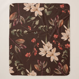 Bohemian floral seamless pattern with dark brown b sherpa blanket
