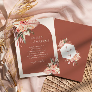 Bohemian Floral Terracotta & Ivory Wedding Invitat Invitation