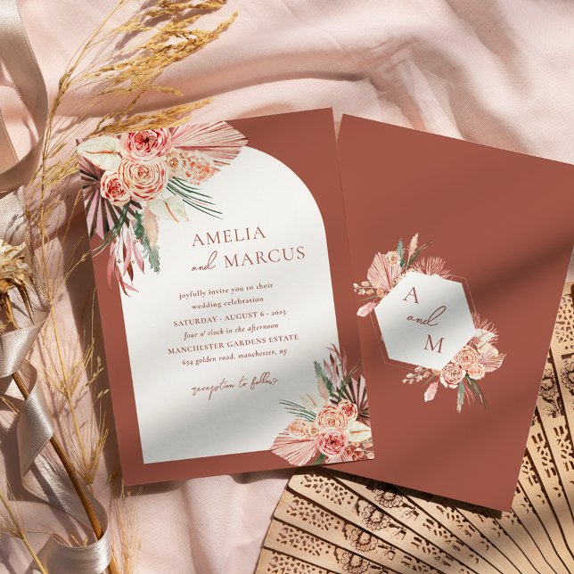 Bohemian Floral Terracotta & Ivory Wedding Invitation (Creator Uploaded)