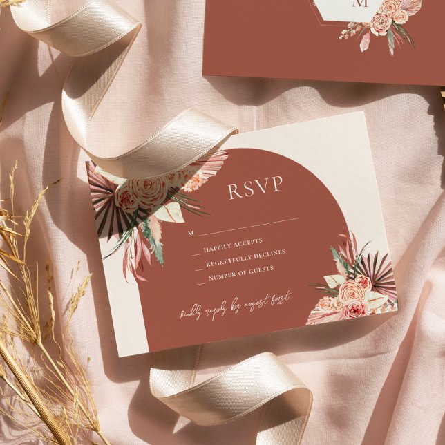Bohemian Floral Terracotta & Ivory Wedding RSVP In Invitation (Creator Uploaded)