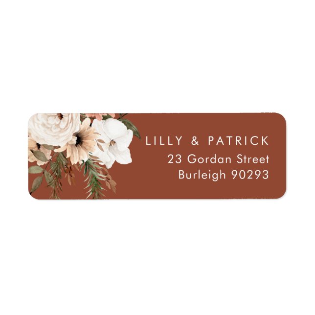 Bohemian Floral Terracotta Retour Adresse Mariage (Devant)