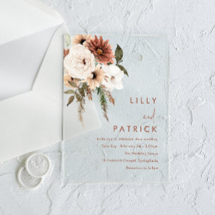 Bohemian Floral Terracotta Wedding Acrylic Invitations