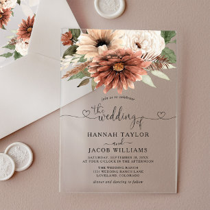 Bohemian Floral Terracotta Wedding Acrylic Invitations