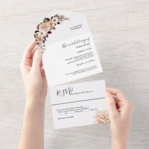 Bohemian Floral Terracotta Wedding All In One Invitation