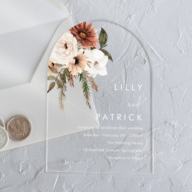 Bohemian Floral Terracotta Wedding Arch Acrylic Invitations (Creator Uploaded)