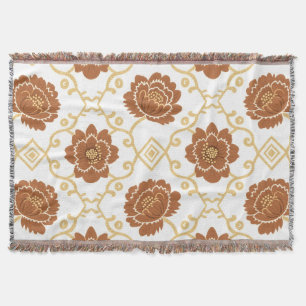 Bohemian Floral Throw Blanket – Terracotta and Gol