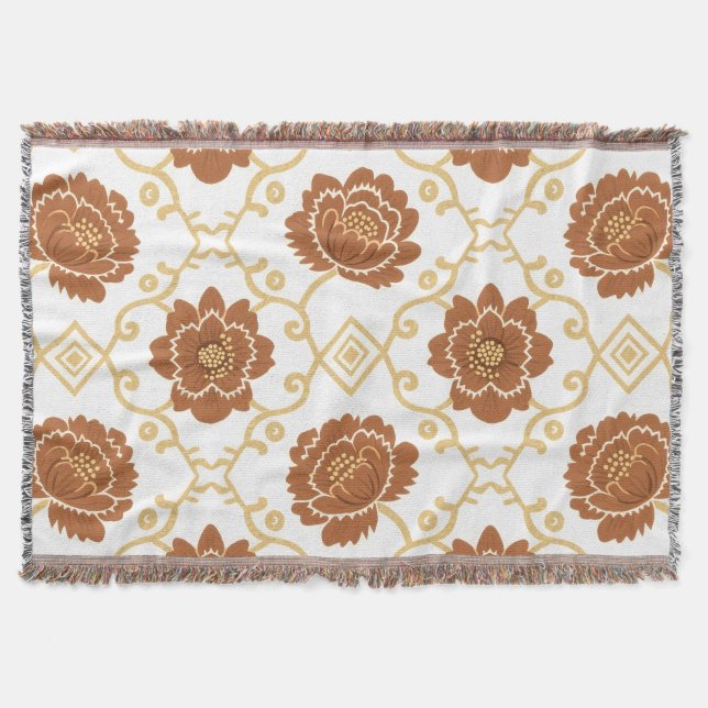 Bohemian Floral Throw Blanket – Terracotta and Gol (Front)