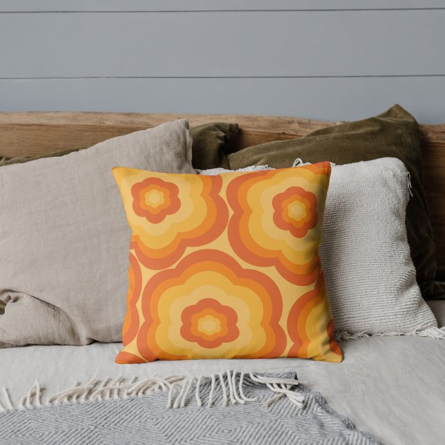Bohemian Floral Tropical Orange Flower Pattern Throw Pillow (Creator Uploaded)