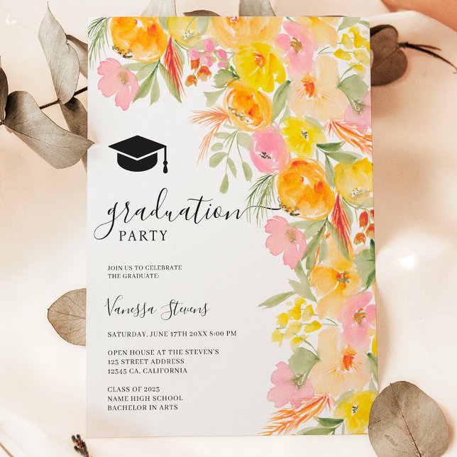 Bohemian floral watercolor terracotta graduation invitation (Bohemian floral watercolor terracotta graduation invitation)