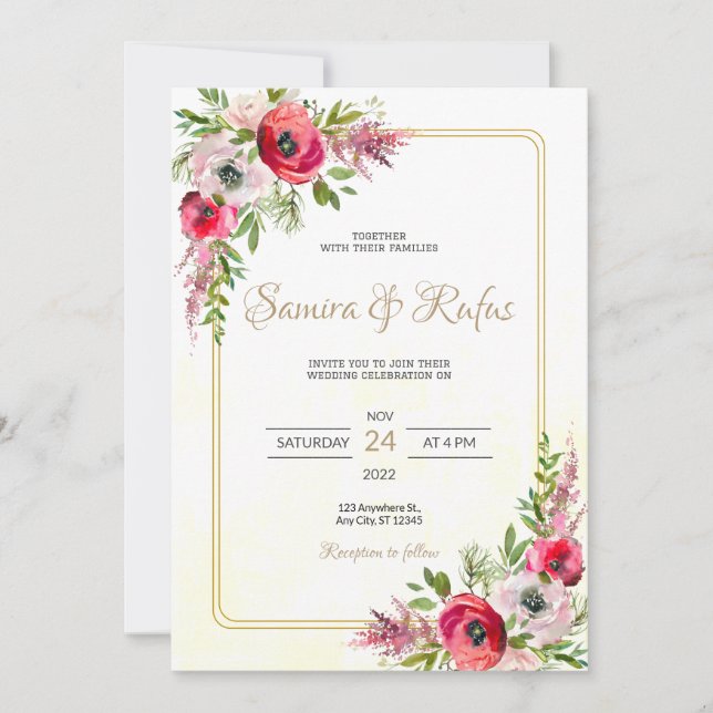 Bohemian Floral Wedding Invitation (Front)