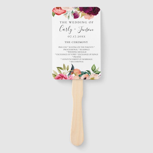 Bohemian Floral Wedding Program Hand Fans (Front)