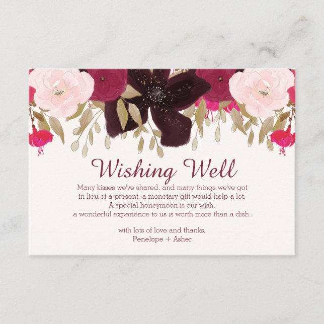 Bohemian Floral Wedding Wishing Well Insert Card (Front)