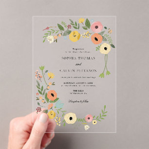 Bohemian Floral Wildflower Wedding Acrylic Invitations