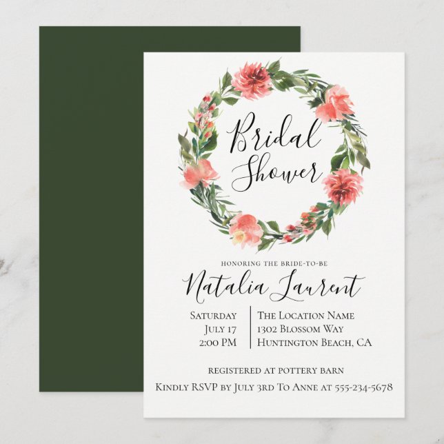 Bohemian Floral Wreath Bridal Shower Invitation (Front/Back)