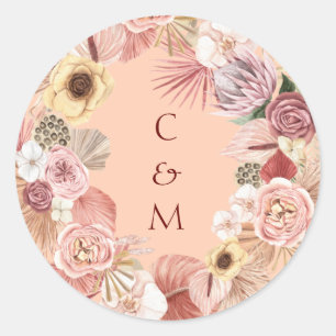 Bohemian Floral Wreath Caramel Initials Stickers