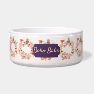 Bohemian Floral Wreath Ivory Pet Bowl