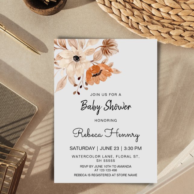 bohemian flower minimalistic baby shower editable  invitation (Creator Uploaded)