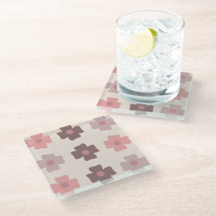 Bohemian Flower Pink  Brown  Pattern Glass Coaster