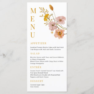 Bohemian Flowers Menu, Whimsical Bridal Shower Men Menu
