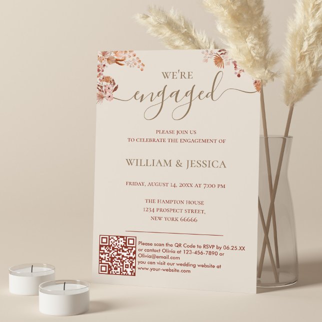 Bohemian Flowers With QR Code Engagement Party Invitation (Creator Uploaded)