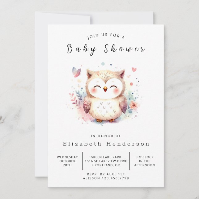Bohemian Forest Owl Baby Shower Invitation (Front)