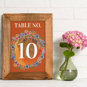 Bohemian Garden Orange Boho Wildflower Wedding Table Number