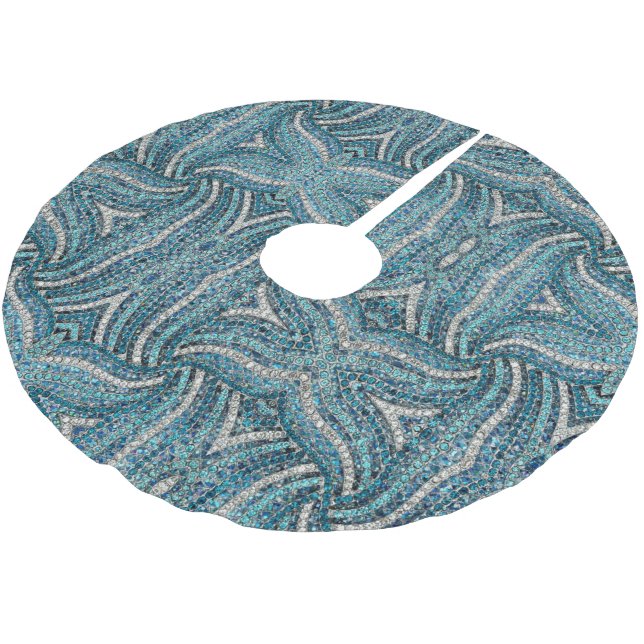 bohemian girly chic silver gray turquoise blue brushed polyester tree skirt (Angled)
