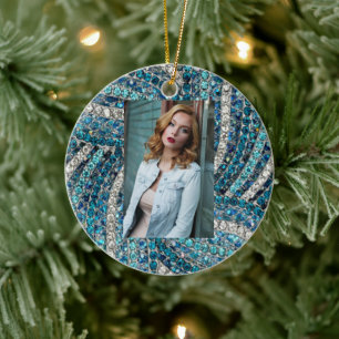 bohemian girly chic silver grey turquoise blue ceramic ornament