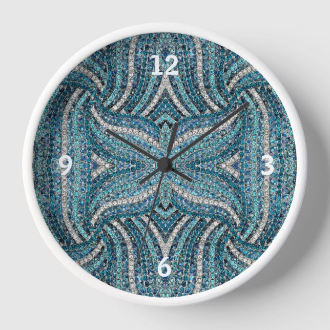 bohemian girly chic silver grey turquoise blue clock (Front)