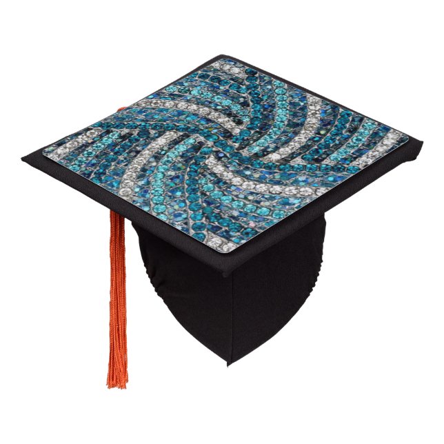  bohemian girly chic silver grey turquoise blue graduation cap topper (Angled)