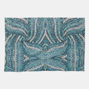 bohemian girly chic silver grey turquoise blue kitchen towel