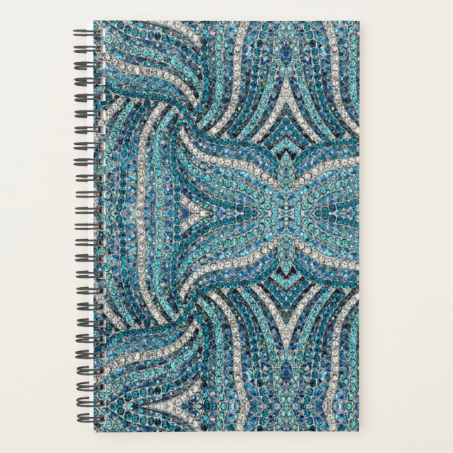 bohemian girly chic silver grey turquoise blue  planner (Front)